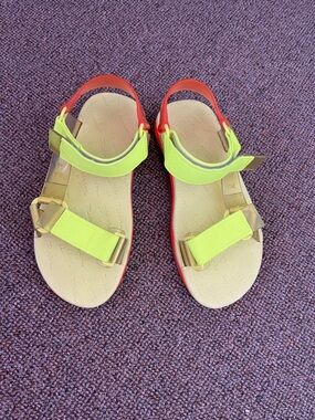 Women’s Neon Strap Sandals with Orange Accents